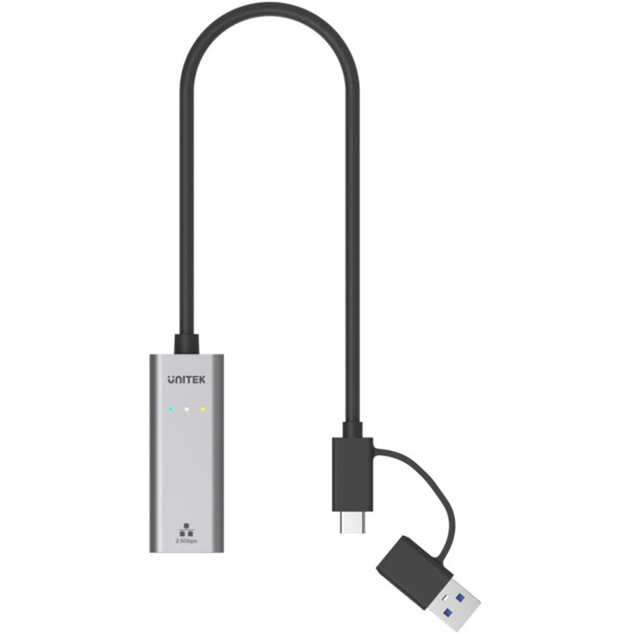 Unitek U1313C - USB to 2.5G Ethernet Adapter w/ 2-in-1 Connectors (USB-C & USB-A). up to 2500Mbps