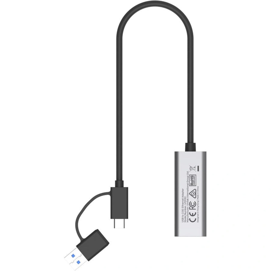 Unitek U1313C - USB to 2.5G Ethernet Adapter w/ 2-in-1 Connectors (USB-C & USB-A). up to 2500Mbps