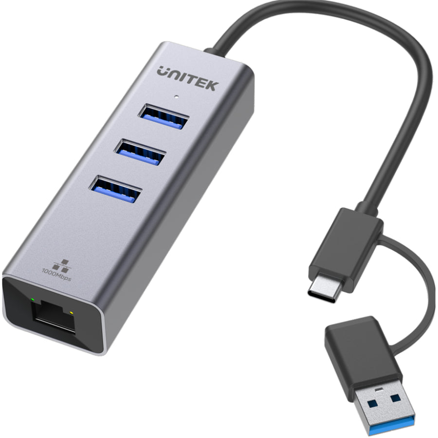Unitek Y-3088B - 4-in-1 USB Multi-port Hub w/ 2-in-1 Connectors (USB-C & USB-A). Includes 3x USB-A 3.0