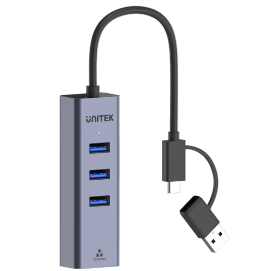 Unitek   4-in-1 USB Multi-Port Hub with 2-in-1 Connectors (USB-C & USB-A) - Space Grey