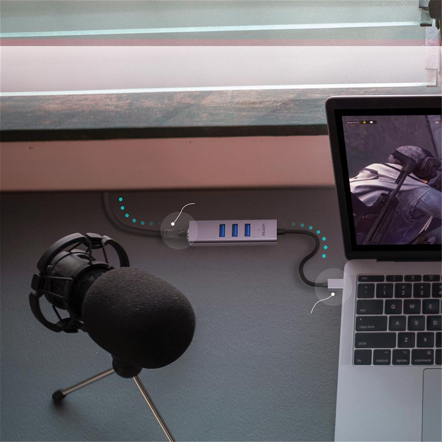 Unitek Y-3088B - 4-in-1 USB Multi-port Hub w/ 2-in-1 Connectors (USB-C & USB-A). Includes 3x USB-A 3.0