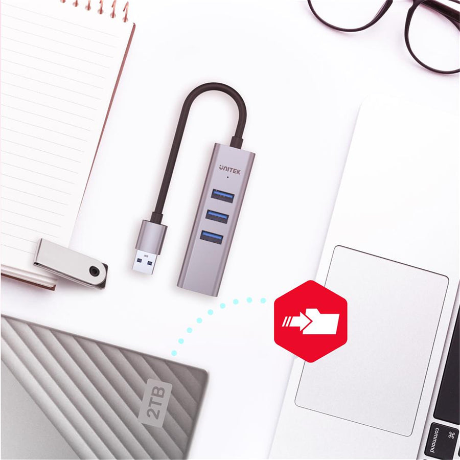 Unitek Y-3088B - 4-in-1 USB Multi-port Hub w/ 2-in-1 Connectors (USB-C & USB-A). Includes 3x USB-A 3.0