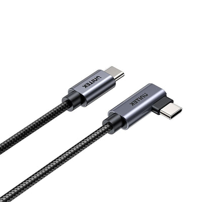 Unitek C14123BK-0-5M - 0,5 m USB-C auf rechtwinkligen 90-Grad-USB-C-Stecker. Unterstützt 100 W PD-Schnellladung