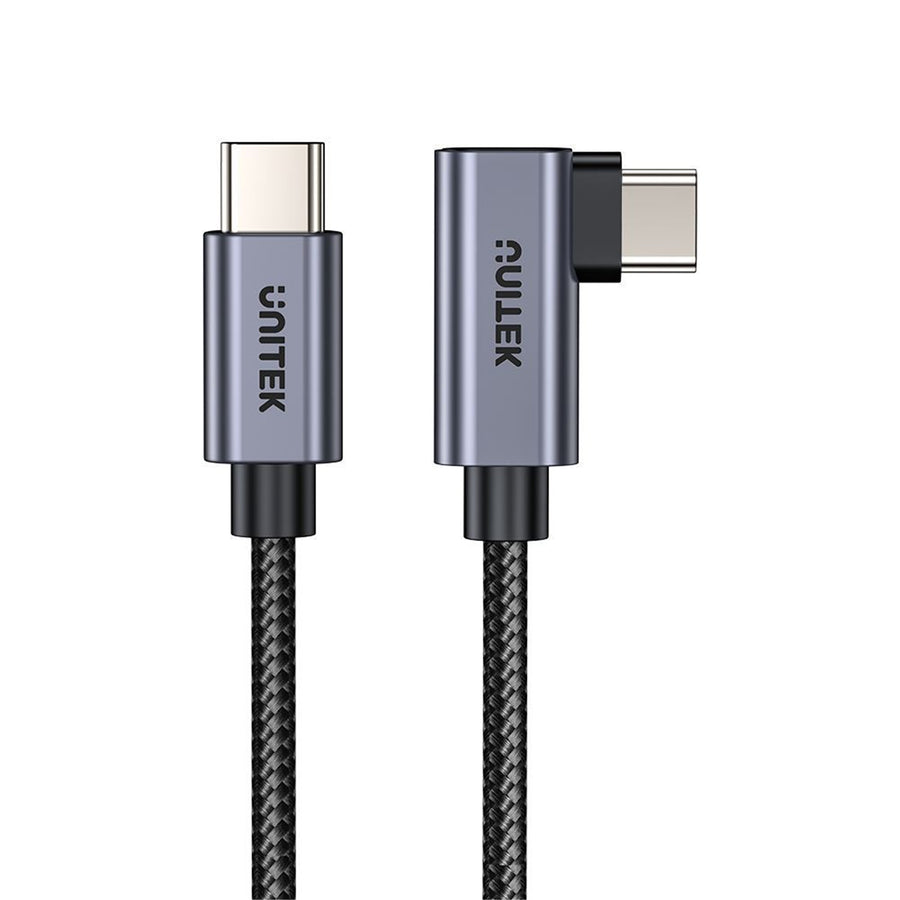 Unitek C14123BK-2M - 2m USB-C to Right Angled 90 Degree USB-C Connector. Supports 100W PD Fast Charging