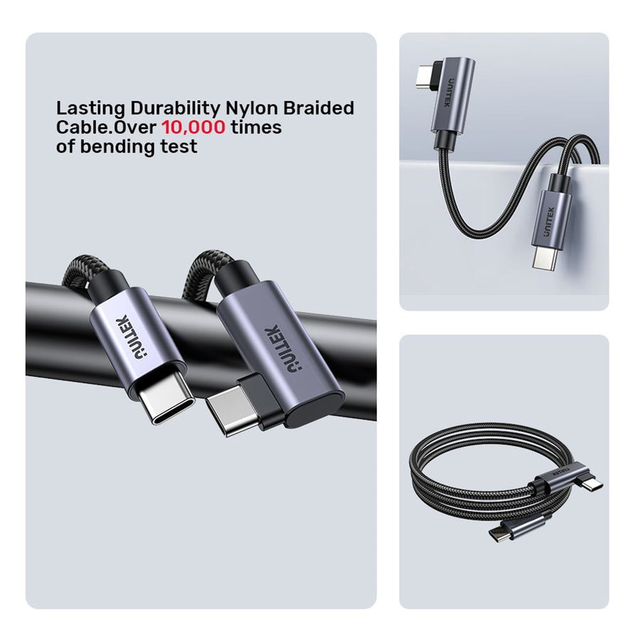 C14123BK-3M - 3m USB-C to Right Angled 90 Degree USB-C Connector. Supports 100W PD Fast Charging