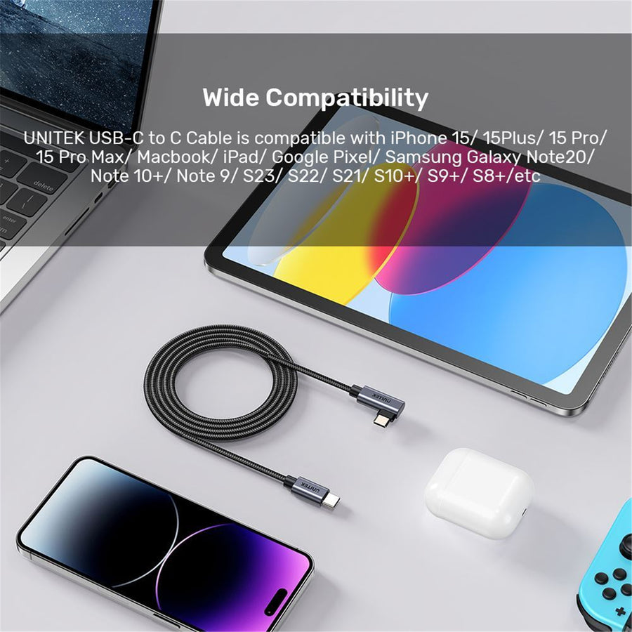 C14123BK-3M - 3m USB-C to Right Angled 90 Degree USB-C Connector. Supports 100W PD Fast Charging