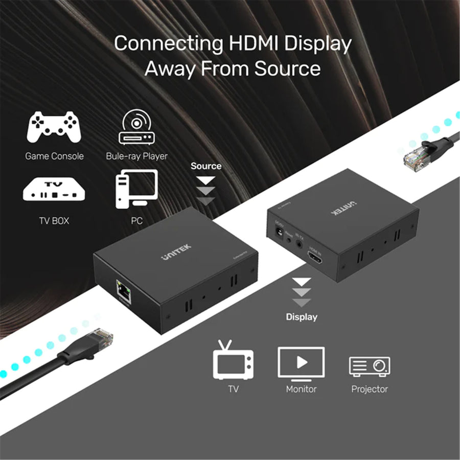 Unitek V101A - HDMI & IR Extender Kit Over Cat6 up to 150M. Supports up to 4K@30Hz.