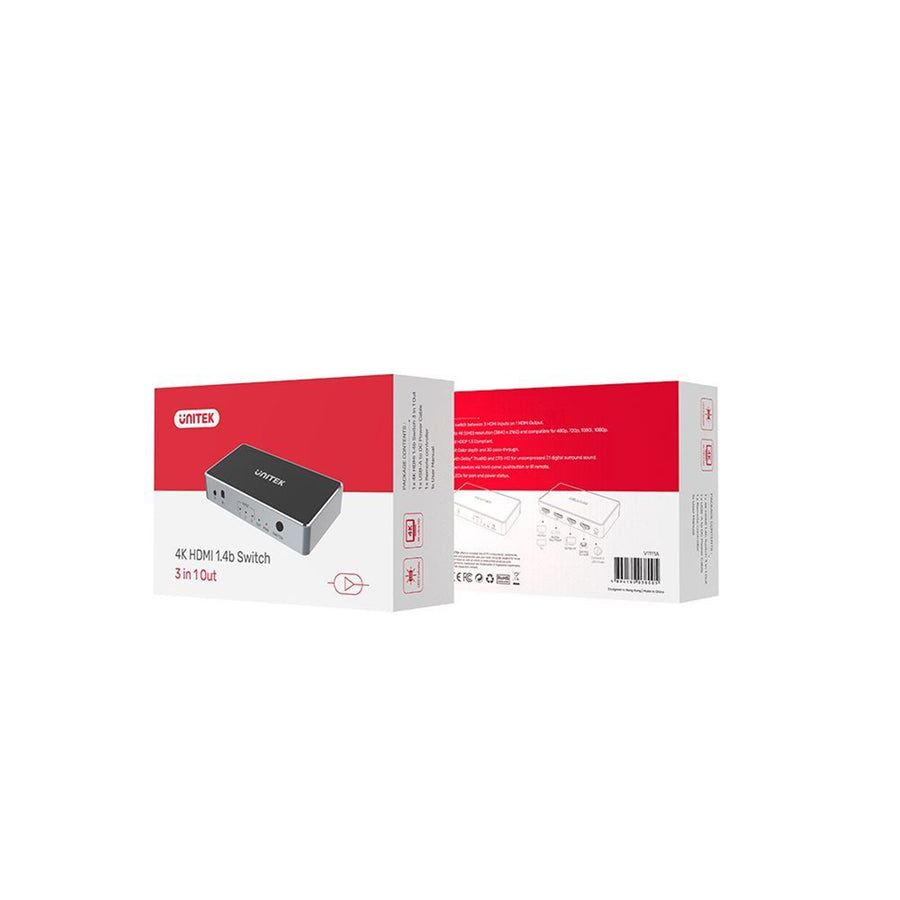 Unitek V1111A - 3-In-1-Out 4K HDMI 1.4b Switch. Supports up to 4K@30Hz (UHD) Resolution (3840 x 2160)