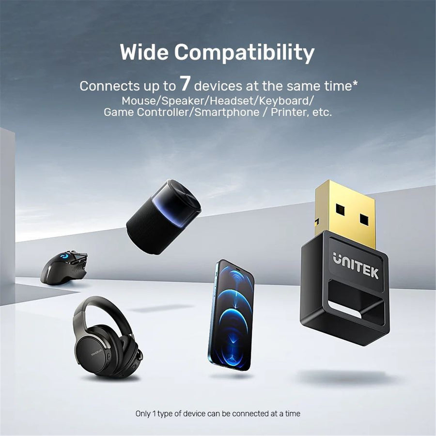 Unitek B105B - USB-A Bluetooth 5.3 Adaptor Multi-Device Communication up to 30m Micro Compact Size