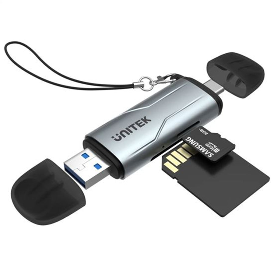 Unitek R1010A - 2-in-1 SD 3.0 Card Reader. Dual USB-A & USB-C Connectors. 5Gbps Fast Trasfer Speed
