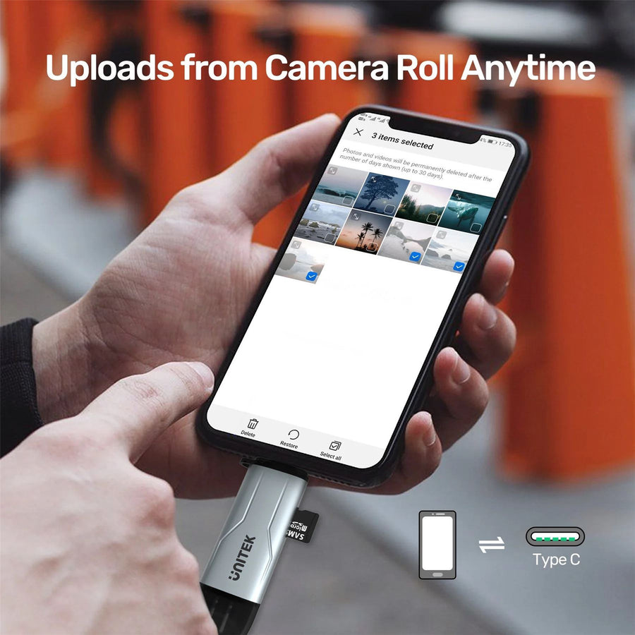 Unitek R1010A - 2-in-1 SD 3.0 Card Reader. Dual USB-A & USB-C Connectors. 5Gbps Fast Trasfer Speed