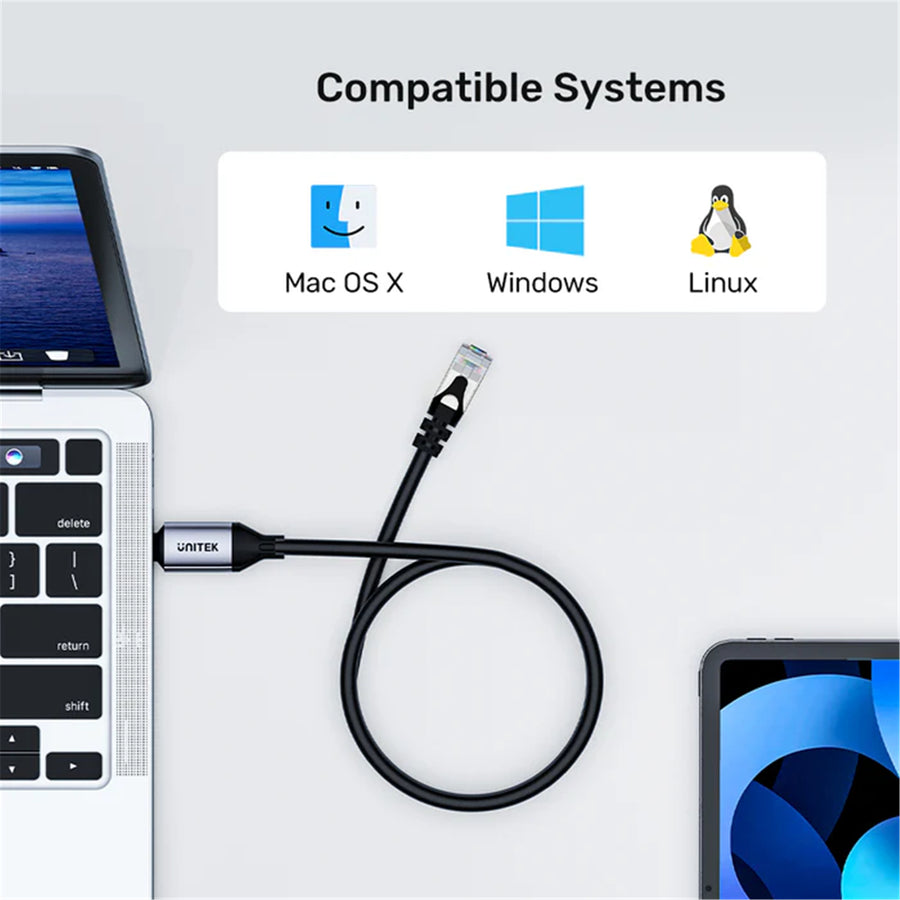 Unitek  C18148AGY01-2M Thunderbolt 3/4 USB-C to RJ45 Cable - 2m Up to 1Gbps - Plug & Play