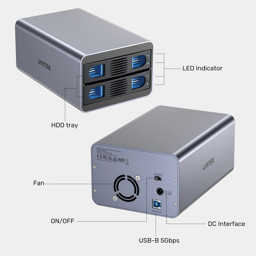 Unitek S1308A - 2-Bay External Hard Drive Enclosure. both 2.5'' & 3.5'' SATA HDD