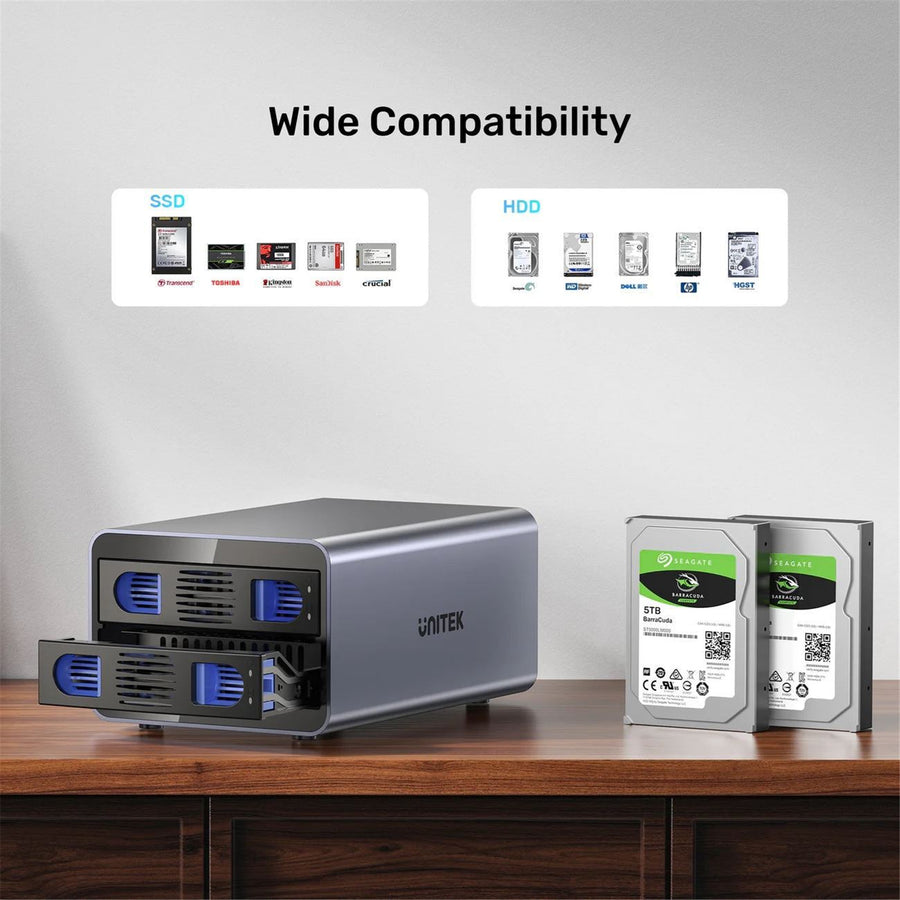 Unitek S1308C - 2-Bay USB-C RAID External HD Enclosure. Supports RAID 1 both 2.5'' & 3.5'' SATA HDD