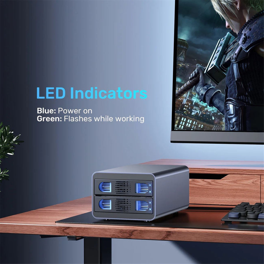 Unitek S1308C - 2-Bay USB-C RAID External HD Enclosure. Supports RAID 1 both 2.5'' & 3.5'' SATA HDD