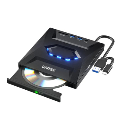 Unitek 5-in-1 External Optical Drive w/ USB Hub. High-Speed Writing & Reading