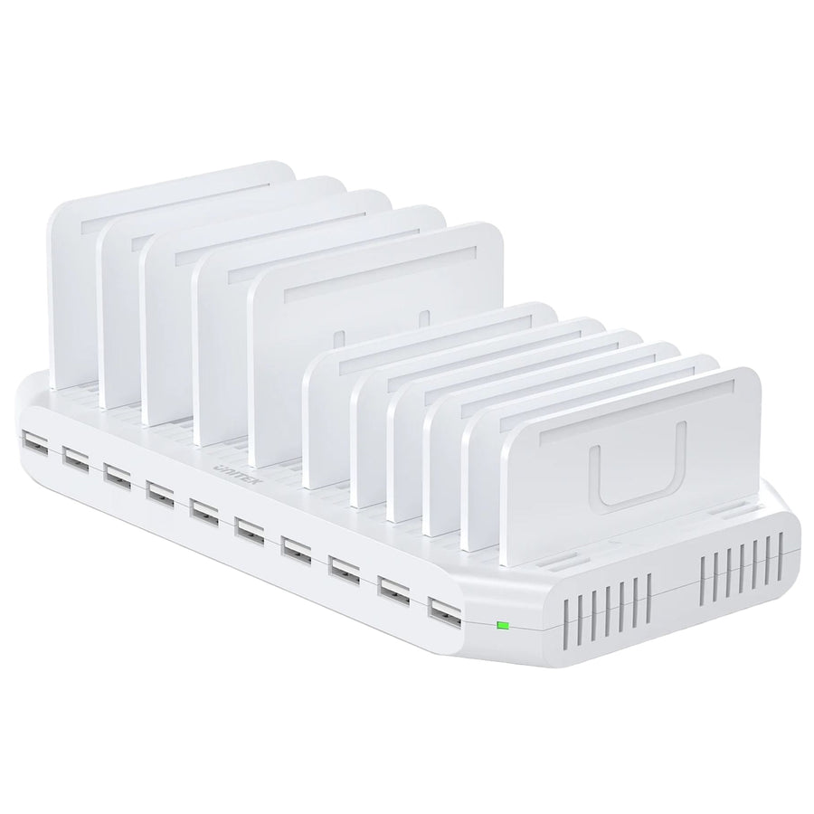 Unitek Y-2190D 10-Port 60W Smart Charging Station with 10x 2.4A USB-A Ports - Power: 60W.Over-charge, Over Voltage, Over Heating & Short Circuit Protection. Includes Adjustable Separators.
