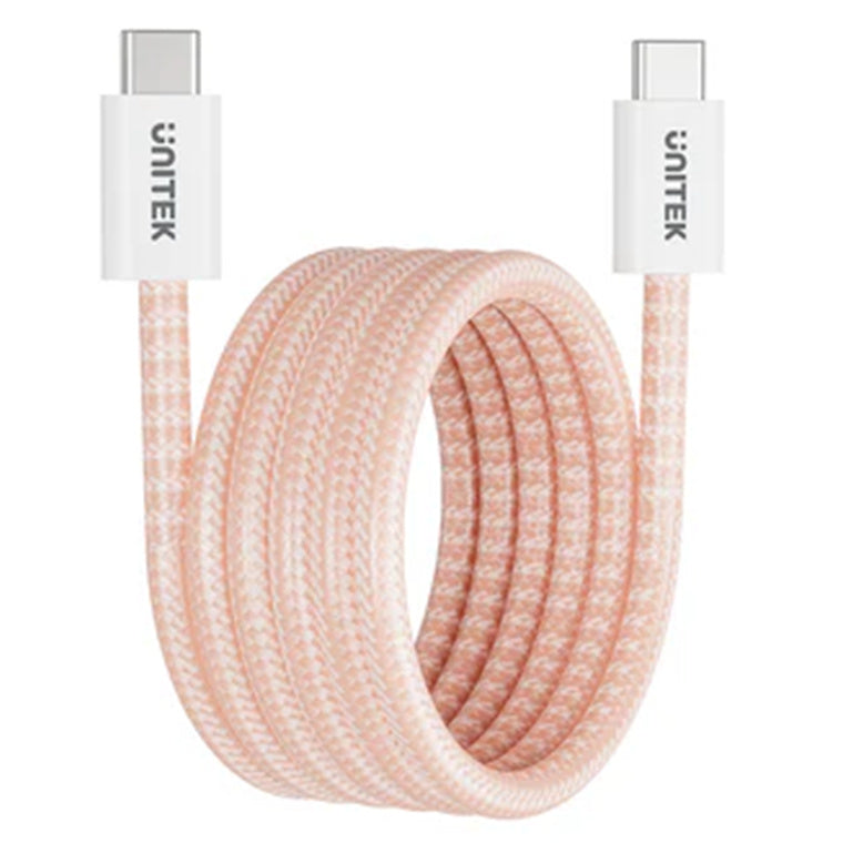 Unitek C14141A-PNK - 1M USB-C to USB-C Magnetic Cable. Supports 100W PD Fast Charging. Tangle-free