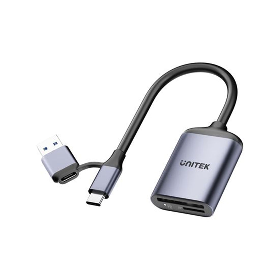 Unitek R1018E01 - 2-in-1 USB-C/A SD4.0 Card Reader. Simultaneously Reads/Writes