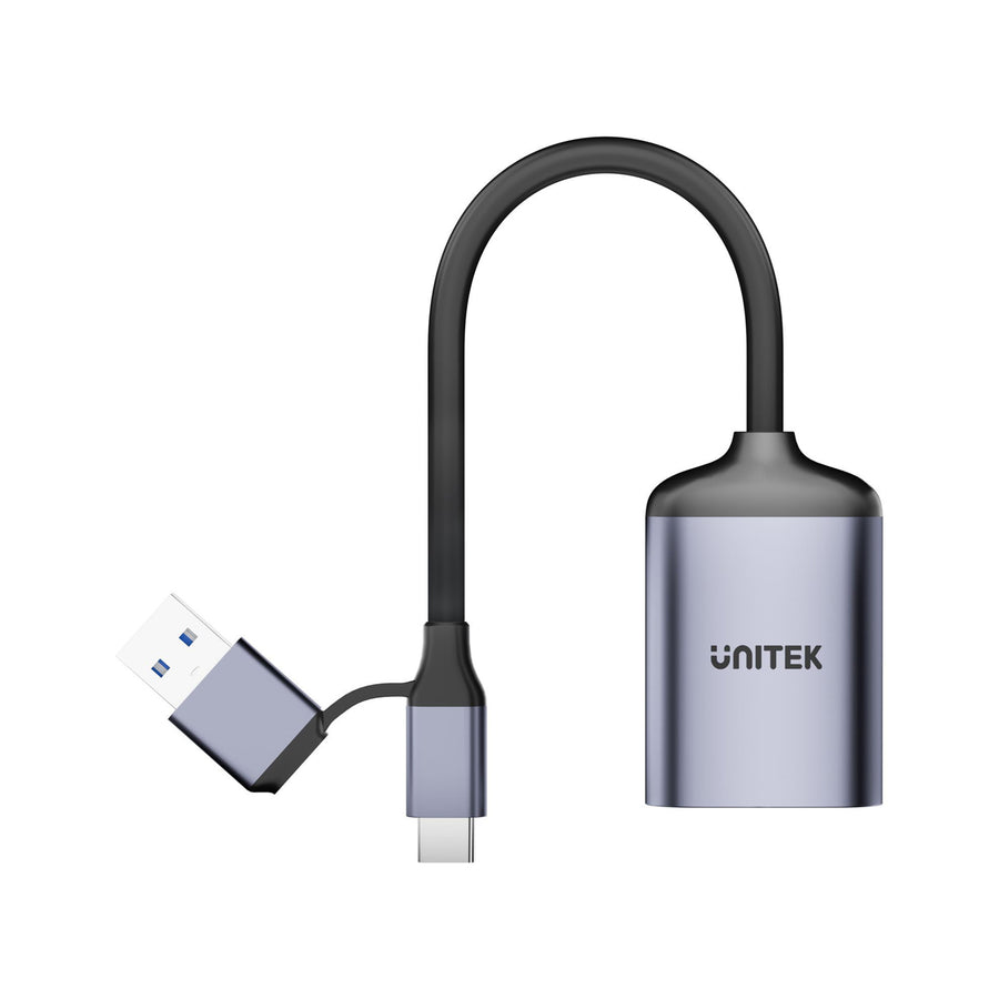 Unitek R1018E01 - 2-in-1 USB-C/A SD4.0 Card Reader. Simultaneously Reads/Writes