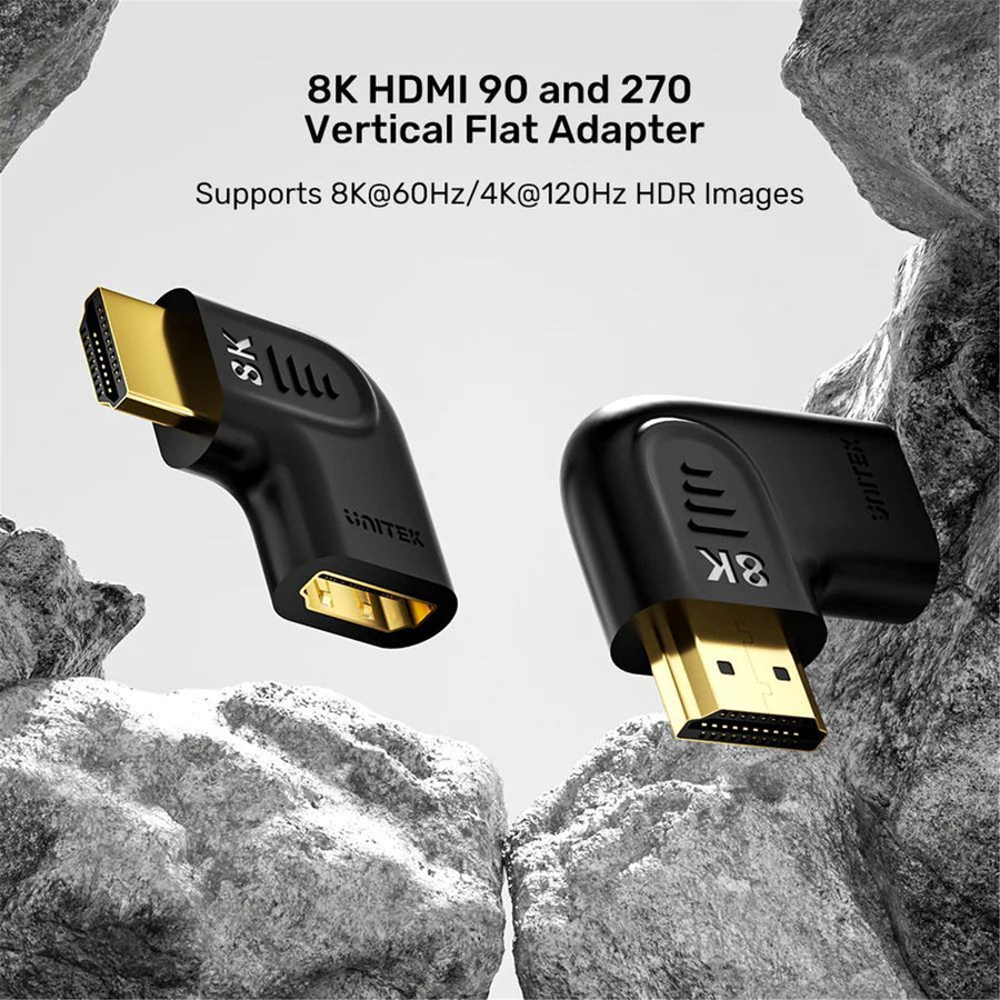 Unitek A1047A - 8K HDMI 90 & 270 Degree Vertical Flat Adapter w/ Gold-Plater Connectors
