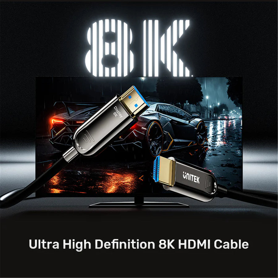 Unitek C11085GY01-10M - 10M 8K HDMI Fiber Optic 2.1 Cable & Supports 48Gbps. Support Max Res up to 8K@60Hz