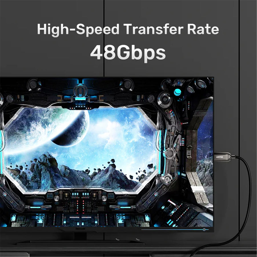Unitek C11085GY01-15M - 15M 8K HDMI Fiber Optic 2.1 Cable & Supports 48Gbps. Support Max Res up to 8K@60Hz