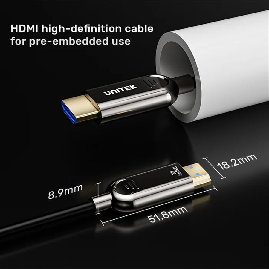 Unitek C11085GY01-15M - 15M 8K HDMI Fiber Optic 2.1 Cable & Supports 48Gbps. Support Max Res up to 8K@60Hz
