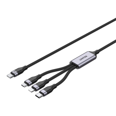 Unitek C14101AGY-1-5M - 1,5m 20W 3in1 USB-C Daten- & Ladekabel mit USB-C-, Lightning- & Micro-USB-Anschlüssen. Multi