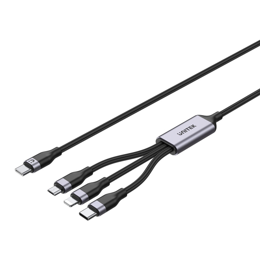 Unitek C14101AGY-1-5M - 1.5m 20W 3in1 USB-C Data & Charge Cable USB-C Lightning & Micro USB Connectors. Multi