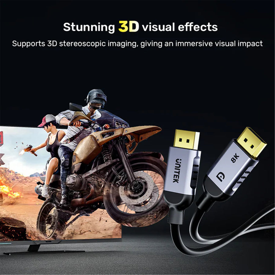 Unitek C1628GY01-2M - 2m 8K DisplayPort V1.4 (UHD) Cable. Max Res 8K@60Hz. p to 204Hz Refresh Rate