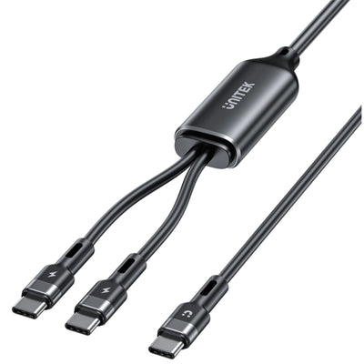 Unitek 2-in-1 USB-C Kabel mit zwei Anschlüssen. Schnelles Aufladen für iPhone 16 Serie, MacBook, iPad & mehr. 100W Schnellladung über einen Port, intelligentes Energiemanagement, super Haltbarkeit. Schwarz