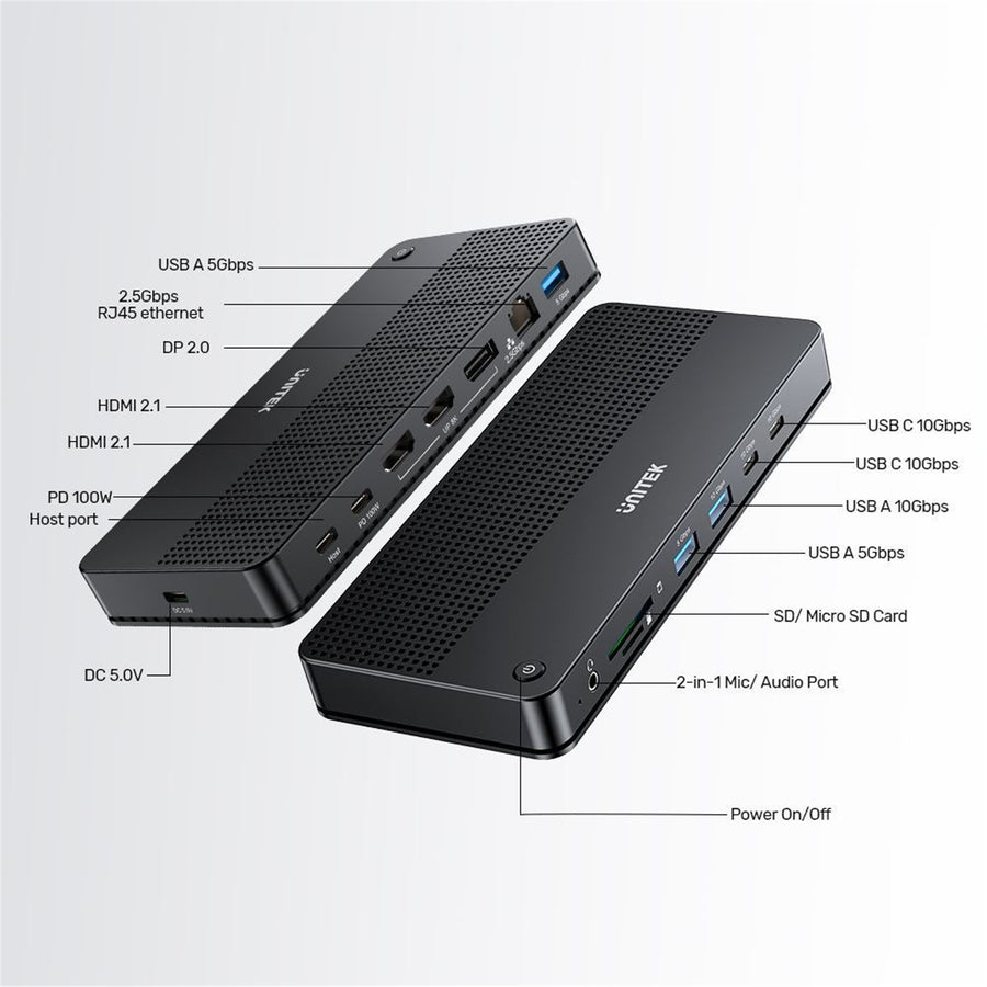 Unitek D1104A - 13-in-1 USB-C 10Gbps Universal Docking Station 100W PD. 3x USB-A 10Gbps Ports