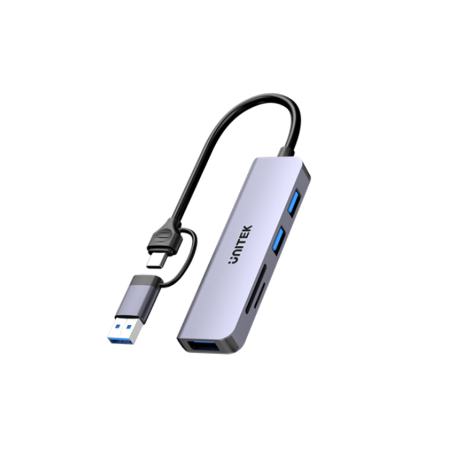 Unitek H1320A - 5-in-1 5Gbps USB Multi-Port Hub w/ USB-C/A Connector. 3x USB-A Ports & SD Card.