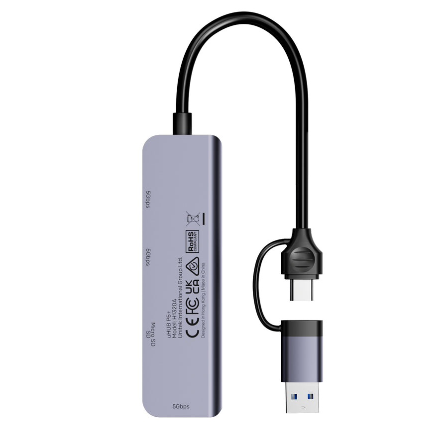 Unitek H1320A - 5-in-1 5Gbps USB Multi-Port Hub w/ USB-C/A Connector. 3x USB-A Ports & SD Card.