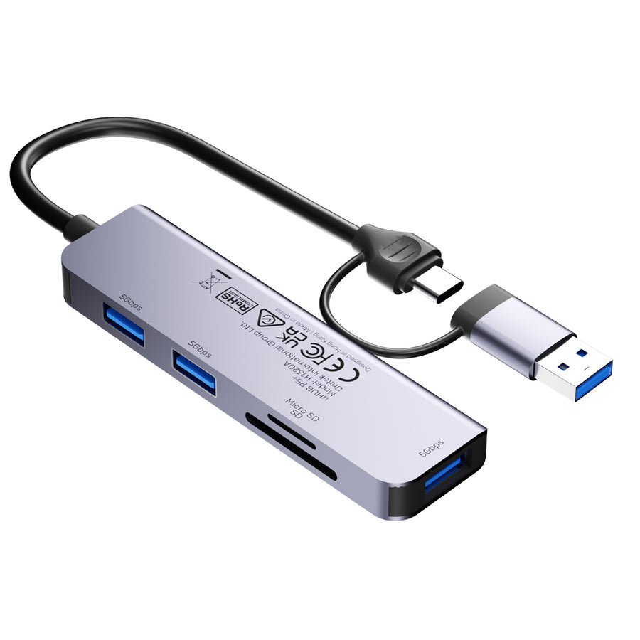 Unitek H1320A - 5-in-1 5Gbps USB Multi-Port Hub w/ USB-C/A Connector. 3x USB-A Ports & SD Card.