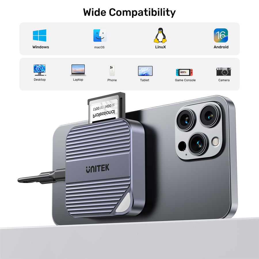 Unitek S1244B - MagSafe Magnetic CF Express Reader for iPhone 16/15 USB-C 10Gbps USB3.2 GEN2