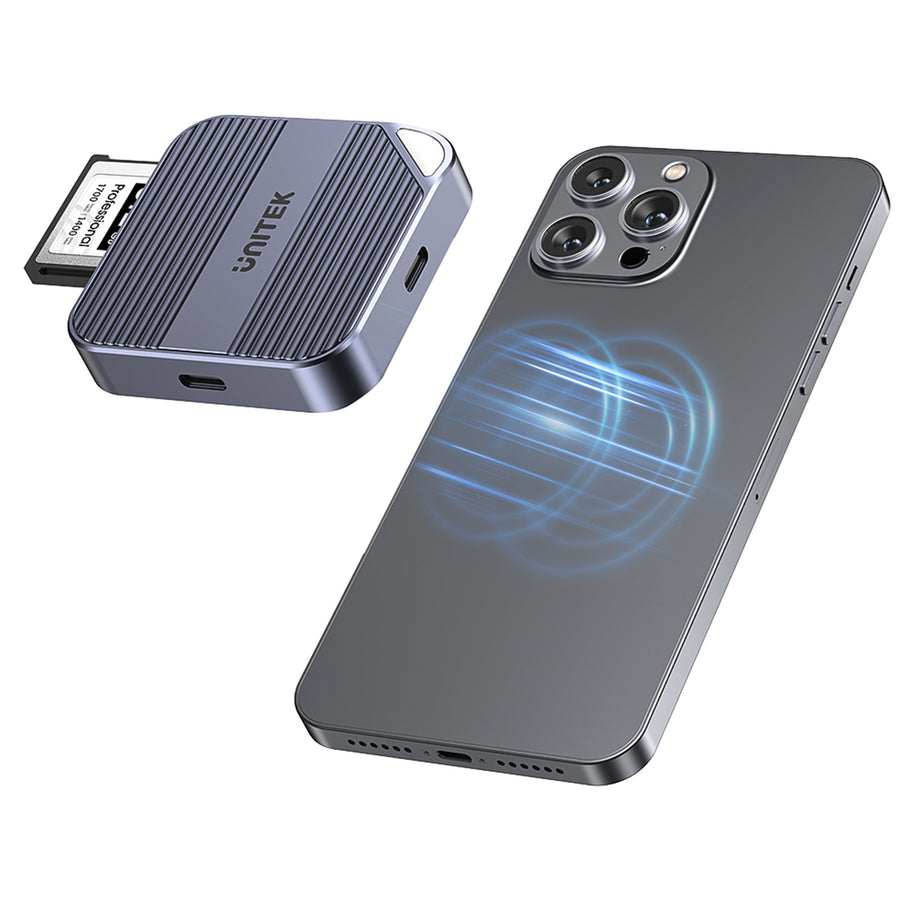Unitek MagSafe Magnetic CF Express Reader Enclosure for iPhone 16/15 Supports USB-C 10GbpsUSB3.2GEN2, Plug & Play, Direct Storage of ProRes Video, Supports Fast Charge, Space Grey.