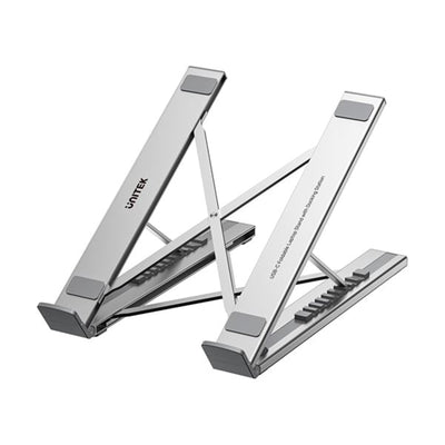Unitek D1137A  7-in-1 Multi-Port Foldable Laptop Stand with Docking Station with USB-CConnector.Includes 2x USB-A 5Gbps, 1x USB-C 5Gbps Ports, 2x HDMI, SD/Micro SD Slot, PD 100W (USB-C, 20V/5A), Win/Mac/IOS/Androi