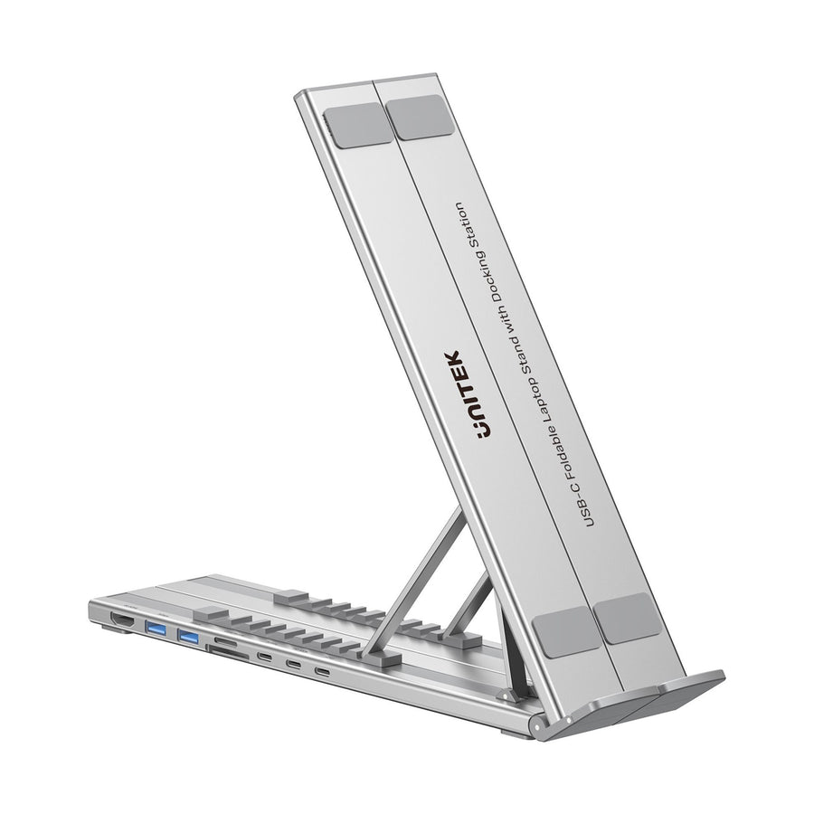 Unitek D1137A  7-in-1 Multi-Port Foldable Laptop Stand with Docking Station with USB-CConnector.Includes 2x USB-A 5Gbps, 1x USB-C 5Gbps Ports, 2x HDMI, SD/Micro SD Slot, PD 100W (USB-C, 20V/5A), Win/Mac/IOS/Androi