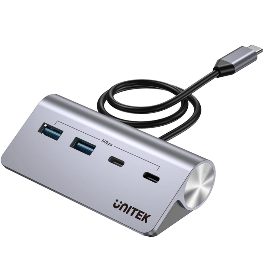 Unitek H1337A - 4-in-1 Multi-Port Hub w/ USB-C Connector. 2x USB-C 2x USB-A Ports. Supports 5Gbps
