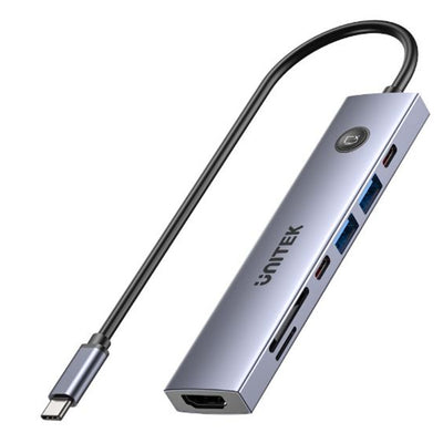 Unitek H1124AGY - uHUB S7 Pro 7-in-1 5Gbps USB-C Hub mit Bildschirm-Ein/Aus-Taste 4K@60Hz, PD 100W und SD/micro