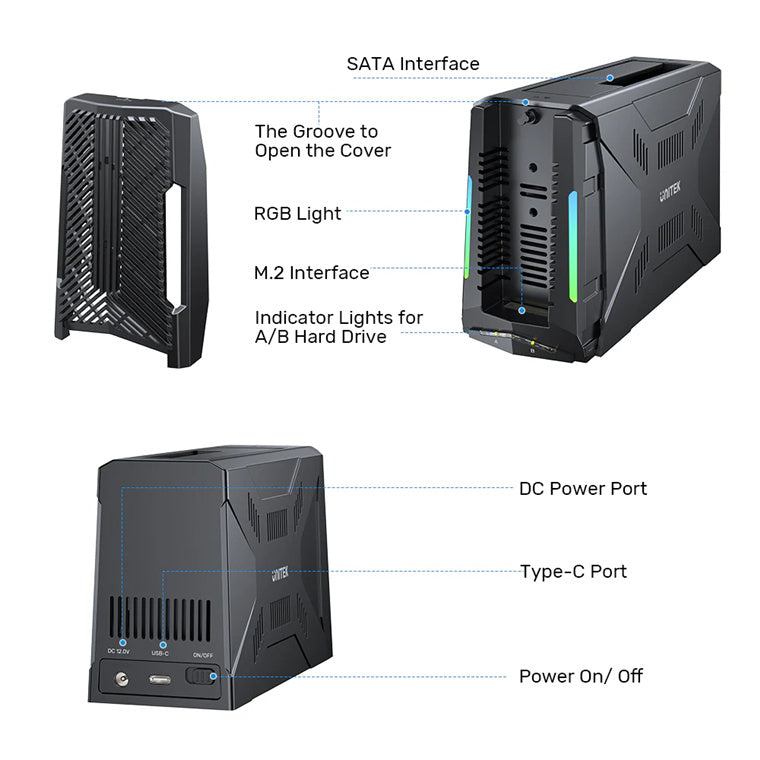 Unitek S1234B - USB-C Enclosure Docking Station. Supports Read/writing of 2.5”/3.5” SATA Drives.