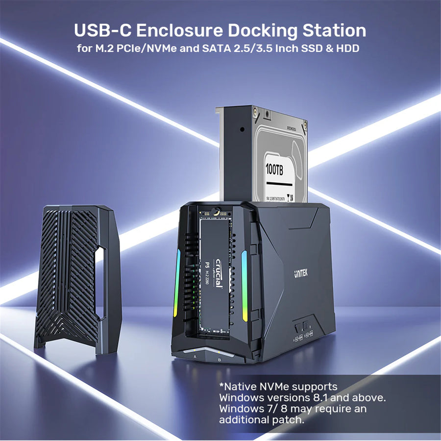 Unitek S1234B - USB-C Enclosure Docking Station. Supports Read/writing of 2.5”/3.5” SATA Drives.