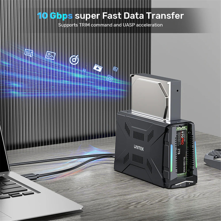 Unitek S1234B - USB-C Enclosure Docking Station. Supports Read/writing of 2.5”/3.5” SATA Drives.