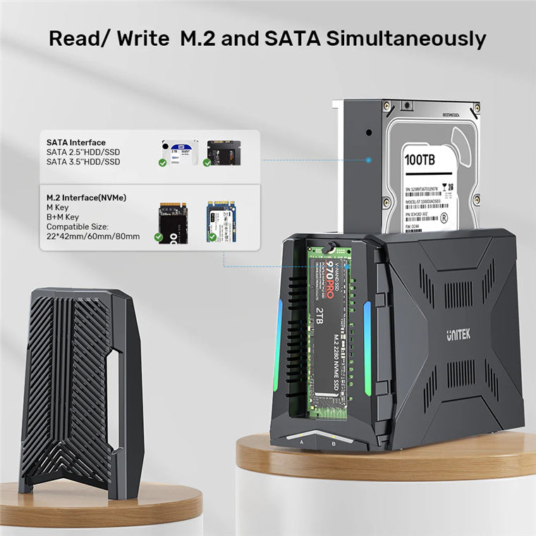 Unitek S1234B - USB-C Enclosure Docking Station. Supports Read/writing of 2.5”/3.5” SATA Drives.