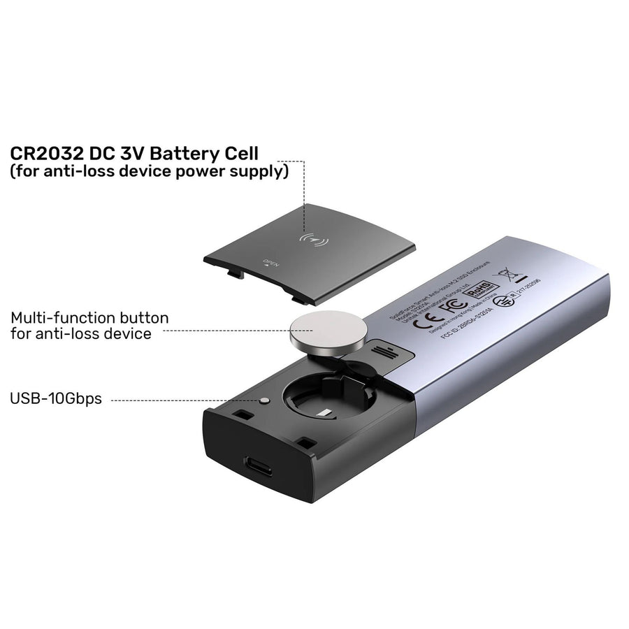 Unitek S1251A - SolidForce Smart Anti-Loss M.2 SSD Enclosure. USB SuperSpeed 10Gbps. Built-in Find My Netw