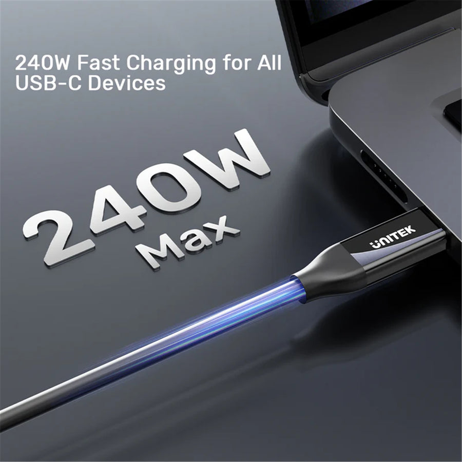 Unitek C14100A - 2m USB4 USB-C to USB-C Cable Supports up to 40Gbps Transfer Up to 240W (48V/5A) & 8K@60Hz
