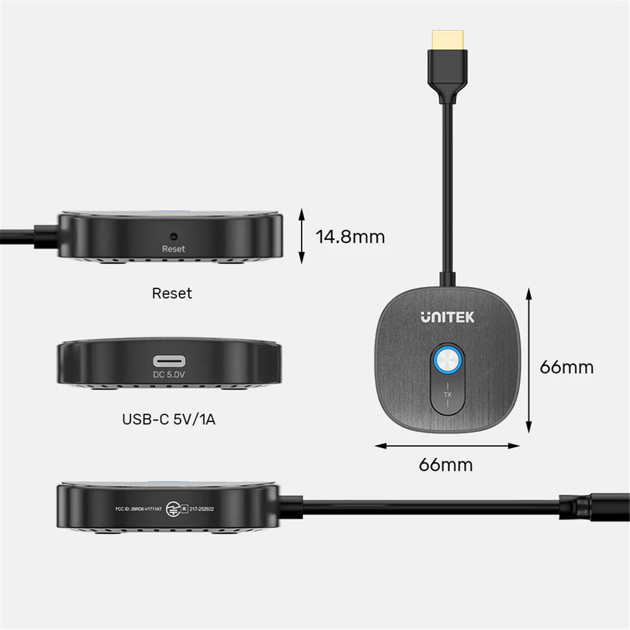 Unitek V1711A - Wireless 1080p HDMI Transmitter with 2x Receivers Supports Dual Screen Mirroring