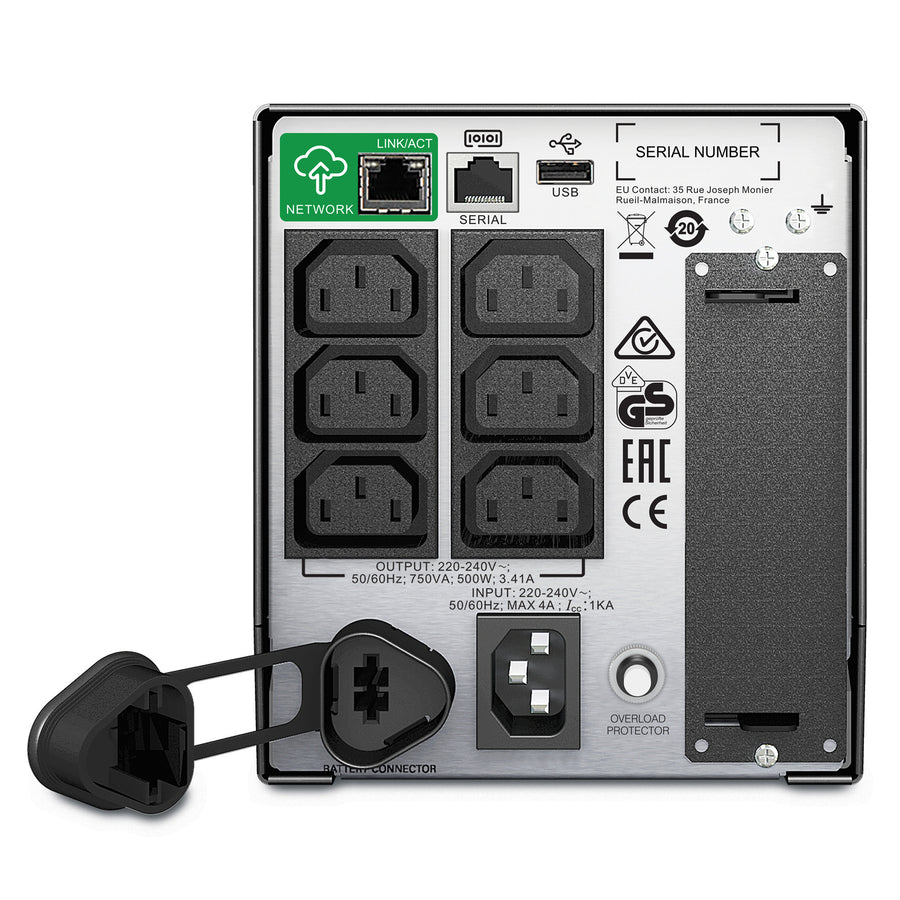 APC SMART UPS(SMT) 750VA, IEC(6), USB, SERIAL, SMART SLOT, LCD,TWR, SMART CONNECT-3Y WTY